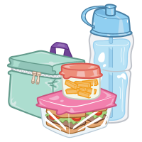 Lunch box, water bottle, plastic containers